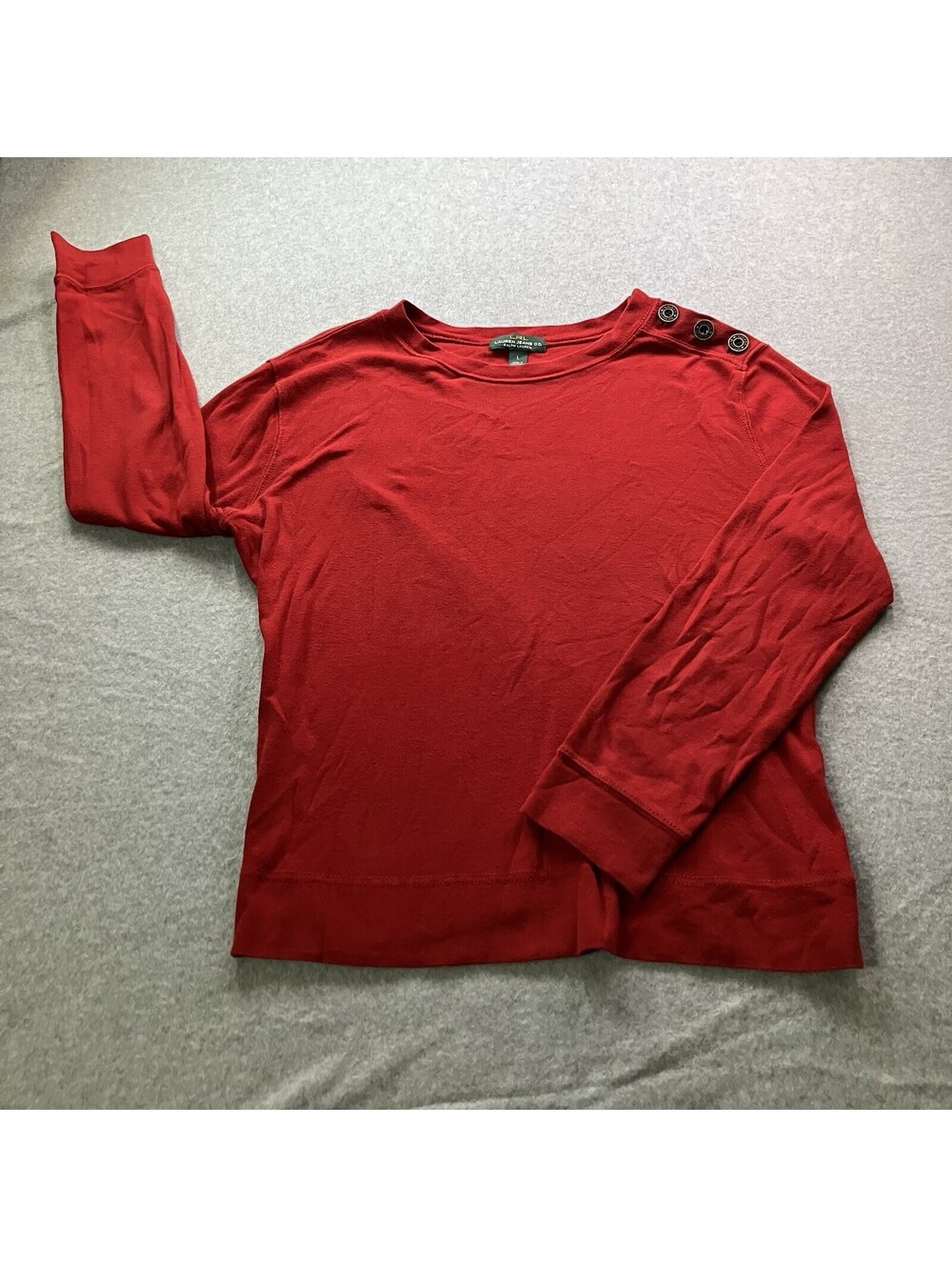 Ralph Lauren LRL Lauren Jeans Co Red Pullover  Womens Size L Button Shoulder